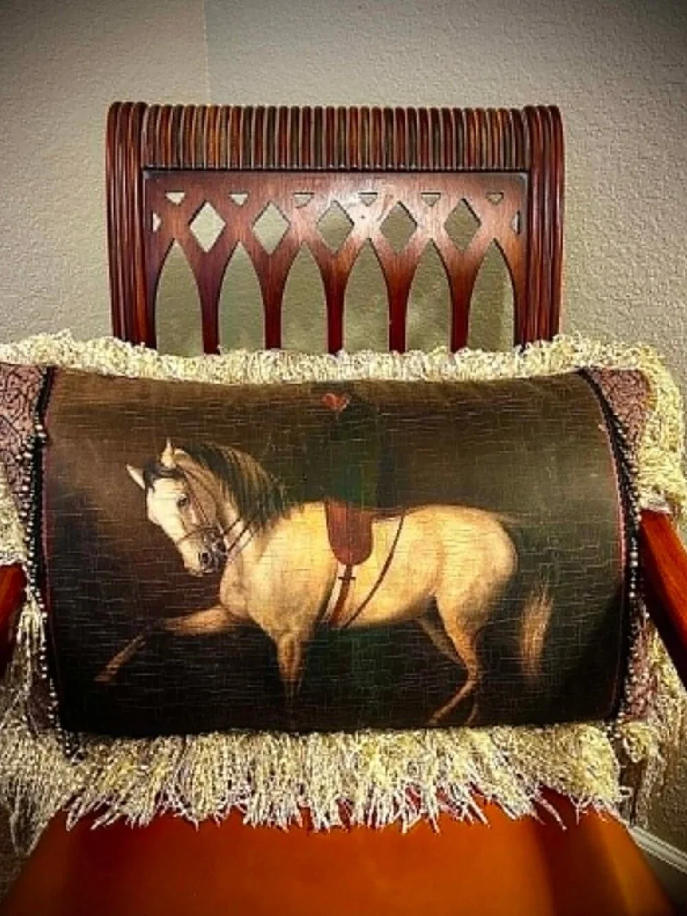 NWT ALEXANDRA'S ACCENTS Lux Tudor Equestrian Canvas Print Accent Pillow 28x18